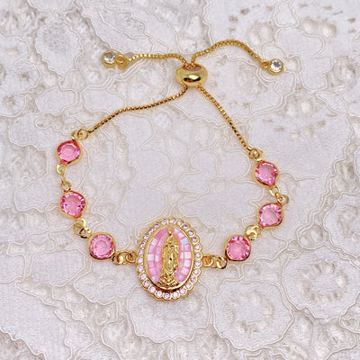 Pink & gold Virgencita charm bracelet | Pulsera mexicana